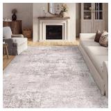 Washable Beige Area Rug 8x10 Modern Abstract Living Room Large Carpet Bedroom Neutral Soft Throw Rug Low Pile Non Slip Indoor Contemporary Floor Cover for Dining Room Office