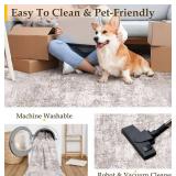 Washable Beige Area Rug 8x10 Modern Abstract Living Room Large Carpet Bedroom Neutral Soft Throw Rug Low Pile Non Slip Indoor Contemporary Floor Cover for Dining Room Office