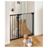 COMOMY 91.5cm Extra Tall Baby Gate for Stairs Doorways, Fits Openings 75-110cm Wide, Auto Close Sturdy Safety Dog Gate for House, Pressure Fit Easy Walk Through Pet Gate with Door, Black