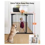 COMOMY 91.5cm Extra Tall Baby Gate for Stairs Doorways, Fits Openings 75-110cm Wide, Auto Close Sturdy Safety Dog Gate for House, Pressure Fit Easy Walk Through Pet Gate with Door, Black