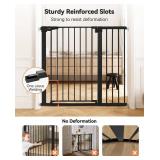 COMOMY 91.5cm Extra Tall Baby Gate for Stairs Doorways, Fits Openings 75-110cm Wide, Auto Close Sturdy Safety Dog Gate for House, Pressure Fit Easy Walk Through Pet Gate with Door, Black