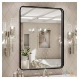 LOAAO 24X32 Inch Black Metal Framed Bathroom Mirror for Wall, Matte Black Bathroom Vanity Mirror Farmhouse, Large Rounded Rectangle Mirror, Anti-Rust, Hangs Horizontally or Vertically
