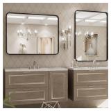 LOAAO 24X32 Inch Black Metal Framed Bathroom Mirror for Wall, Matte Black Bathroom Vanity Mirror Farmhouse, Large Rounded Rectangle Mirror, Anti-Rust, Hangs Horizontally or Vertically