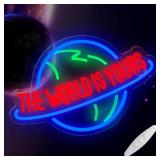 THE WORLD IS YOURS Neon Sign for Wall Decor, Dimmable Planet Design Neon Lights for Bedroom, Game Room, Girls Room, Art LED Word Lights for Party, Birthday Gifts for Friend