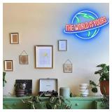 THE WORLD IS YOURS Neon Sign for Wall Decor, Dimmable Planet Design Neon Lights for Bedroom, Game Room, Girls Room, Art LED Word Lights for Party, Birthday Gifts for Friend