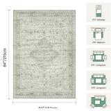 6x9 Washable Area Rug for Living Room, Vintage Large Boho Rugs for Office, Dining Room, Kids Room, Farmhouse, Durable Low Pile Non Slip Carpet for High Traffic Areas, Sage Green