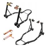 VEVOR Motorcycle Stand Lift 850lbs Front Rear Combo Stand Lift Stand Front Wheel Fork Stand Rear U+L Fork Swingarm Spool Stand Compatible with Most Yamaha Honda Kawasaki Suzuki Motorcycles Black - Ret