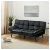Mainstays Memory Foam Futon  Black Faux Leather - Retail: $198