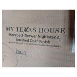 My Texas House 437237 Monroe 3 Drawer Nightstand with USB, Brushed Oak Finish - Retail: $174