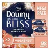 Downy Infusions Bliss Mega Fabric Softener Dyer Sheets  Amber and Rose Scent  130 Count