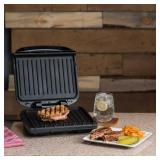 George Foreman 4-Serving Removable Plate Electric Grill and Panini Press, George Tough Non-Stick Coating, Drip Tray Catches Grease, Black