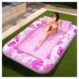 SLOOSH Inflatable Tanning Pool Lounger Float, 85\" x 57\" Extra Large Pool Floats Adult with Pillow, 4 in 1 Suntan Tub Raft Floatie,Sunbathing Bed Lounge Blow Up Ball Pit Party Gifts, XL-Hot Pink