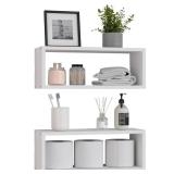 WOPITUES Floating Shelves for Bathroom Wall Decor, Wall Mounted Shelves Over Toilet with 2 Cube Shelves, Bathroom Accessory for Organizers and Storage -White