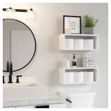 WOPITUES Floating Shelves for Bathroom Wall Decor, Wall Mounted Shelves Over Toilet with 2 Cube Shelves, Bathroom Accessory for Organizers and Storage -White
