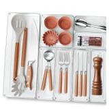 Criusia Utensil Drawer Organizer for Kitchen, 8 Pack Silverware Organizer Utensil Holder, Clear Plastic Drawer Dividers for Flatware, Cutlery, Kitchen Gadgets Accessories, Organizador de Cocina
