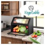 Vriccc Black Bread Box for Kitchen Counter, Large Bamboo Wood Double Layer Bread Box, Wooden Bread Storage Capacity