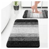 OLANLY Bathroom Rug Set 2 Piece, Soft Absorbent Microfiber Bath Rug Set, Non-Slip, Machine Wash Dry, Plush Shaggy Bath Mats for Bathroom (30\"x20\"+24\"x16\", Black)