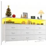 White Dresser for Bedroom with 9 Drawers, TV Stand with Power Outlets