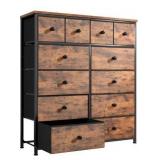 Dresser for Bedroom with 12 Drawers, Fabric Dressers & Chest of Drawers with Sturdy Metal Frame, Wood Top, for Woman, 40.6\" W x 11.8\" D x 44.5\" H (Rustic Brown)