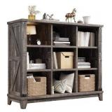 EnHomee 9 Cube Storage Organizer and Shelves, Cubby Storage Organizer, Bookshelves with Storage for Home and Bedroom, Black Oak