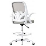 Tall Drafting Chair with Lumbar Support and Footrest Ring, Supportive Tall Extended Height Ergonomic Desk Chair for Home Work, Breathable Mesh Office Chair with Flip up Arms(Gray)