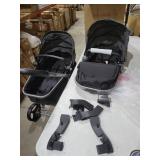 MU Double Stroller, Foldable Twin Tandem Stroller with Adjustable Backrest, Reversible Seat, 5-Point Harness, Storage Basket, Convertible Baby Bassinet for Infant and Toddler, Gray