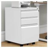 DWVO 3-Drawer Mobile File Cabinet, Pre-Assembled Metal Filing Cabinet for Legal/Letter Size, Lockable Office Storage with 6 Casters, White