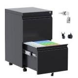 2 Drawer File Cabinet, Metal Filing Cabinet with Lock for Office Legal/Letter Size, Black, Fully Assembled Except Wheels