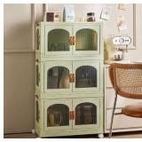 Foldable Plastic Storage Bin Cabinet with Wheels and Doors 4 Tier Bathroom Floor Organizer for Kitchen Laundry Toilet Collapsible Stackable Storage Box with Lids