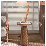 Small Round Pedestal Side Table, Wooden End Table for Living Room,