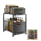 Undersink Organizer Bathroom,2 Tier Pots and Pans Organizer Under Cabinet,Pull Out Cabinet Organizer,Black 1 Pack