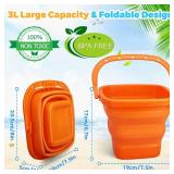 Foldable Beach Bucket, Large Silicone Pail Bucket Sand Buckets Collapsible Bucket, Sand Beach Toys for Kids Adults Beach Play Camping Gear Water Food Jug, Dog Bowls, Camping