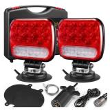 Partsam Wireless LED Trailer Light Kit Magnetic Towing Tail Light Portable Universal Stop Turn Running Backup Reverse Red+Clear Lens w/ 7-Pin Plug Dual USB Cable Charger for Trucks Trailers 12-24V