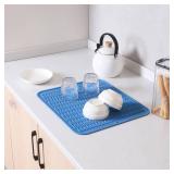 MicoYang Silicone Dish Drying Mat for Multiple Usage,Easy clean,Eco-friendly,Heat-resistant Silicone Mat for Kitchen Counter or Sink,Refrigerator or Drawer Liner Lichen BlueL 2XL 24 inches x 18 inches