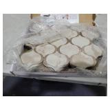 OYASIMI 10 Sheet Arabesque Peel and Stick Backsplash Tile, Stick on Backsplash for Kitchen and Bathroom Wall, Ecru Beige Stone Look PVC Mixed Metal Aluminum