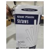 Party Essentials Disposable Plastic Drinking Straws, 10.25\" Giant/300 Count, Individually Wrapped Clear
