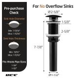 KES Black Sink Drain Without Overflow, Bathroom Sink Stopper, Pop Up Drain Vessel Sink, 2 Pack, Matte Black, All Metal Rustproof Brass and 304 Stainless Steel, for 1.6\"-1.9\" Sink Hole, S2008D-BK-P2