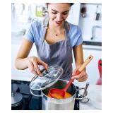 Pasta Fork and Ladle Set, Perfect for Serving Hot Soup, Stirring, and Sauce Pasta, BPA-Free Matte Silicone, Wood Handle Spaghetti Spoon for Nonstick Cooking Surfaces (Red)