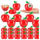 Jansun 24 Pack Mini Apples Container,Plastic Red Apples Shaped Candy Toy Jar with Card Ribbon for Teacher Wedding Christmas Decoration Party Favor Ornaments Back to School
