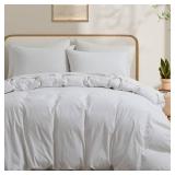 LOVQUE 100% Washed Cotton Duvet Cover Twin Size, Linen-Like Textured White Fade-Resistant Natural Bedding Set (No Comforter), 68x90 Inches