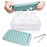 WIBIMEN Ice Cube Tray with Lid and Bin - Round Ice Trays for Freezer with Lid - Ice Cube Trays for Freezer with Ice Container (0.8\"-2PACK Blue)