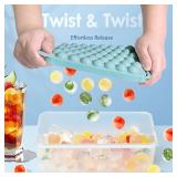 WIBIMEN Ice Cube Tray with Lid and Bin - Round Ice Trays for Freezer with Lid - Ice Cube Trays for Freezer with Ice Container (0.8\"-2PACK Blue)