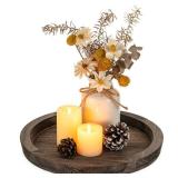 Hanobe Wooden Tray for Coffee Table: Candle Holder Plate Round Decorative Serving Tray - Vintage Table Centerpiece Rustic Farmhouse Home Decor