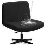 YISUN Waterproof Criss Cross Chair Cover, Stretch Armless Chair Slipcover Washable Removable Office Desk Chair Covers, Mid Back Wide Seat Accent Chair Cover Vanity Chairs Protector (Black)