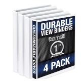 Samsill Durable 1 Inch Binder, Made in The USA, Round Ring Customizable Clear View Binder, White, 4 Pack (MP48437)