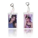 LQTIIITQL 2 Sets Photocard Holder with Cute Cat Keychain Transparent PhotoCard Holder Y2K Charm Holders Kawaii Photo Card Keychain Acrylic ID Bus Card Holders Y2K Accessories