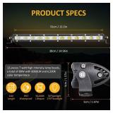 Zmoon 12in Signal Row Led Light Bar [14in w/Bracket] 80W Spot Flood Combo Off Road, Waterproof Slim Light Bar for SUV Jeep ATV Boat 2-Pack