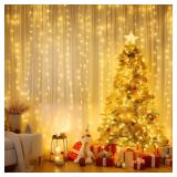 Minetom Curtain Lights, 300 LED Dimmable Fairy Lights Twinkle Lights with Remote and Timer, 8 Modes, USB Powered String Lights for Room Wall Party Xmas Indoor Decor, Warm White
