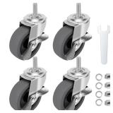 WHARSTM Caster Wheels, 3\" Locking Swivel Stem Casters Set of 4, 3/8\"-16 x 1 (Screw Diameter 3/8\", Length 1\") Rubber Casters with 360 Degree No Noise Wheels for Furniture