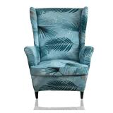 Jusmate Wingback Chair Slipcover Printed Wing Chair Slipcover 2 Piece Spandex Wing Chair Slipcovers Wingback Armchair Covers with Elastic Bottom-Blue Leaves